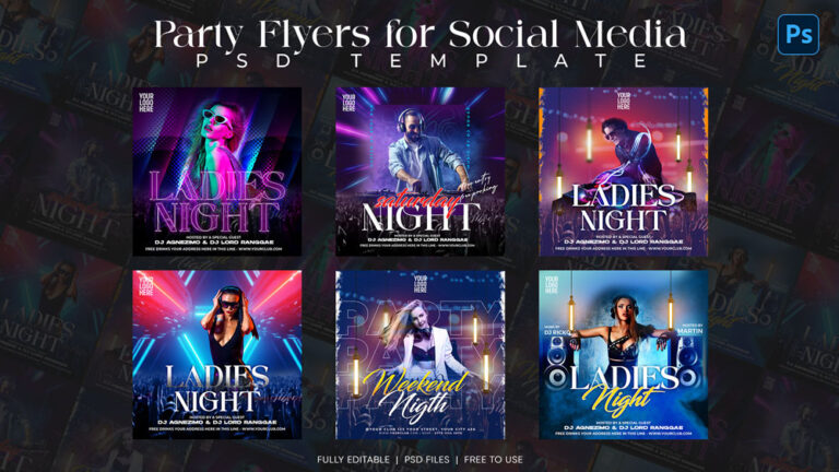 6 Free Party Flyers for Social Media PSD Templates