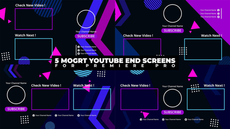 5 Free Youtube End Screens Premiere Pro Templates MOGRT File